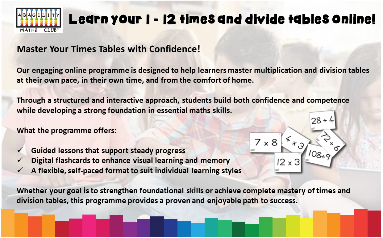 Learn your 1-12 times and divide tables online